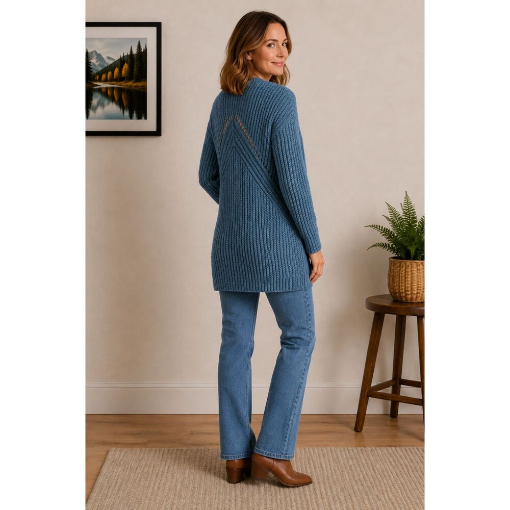 Pink Clover Blue Open Front Textured Knit Cardigan Sweater Size Small Boho Cozy